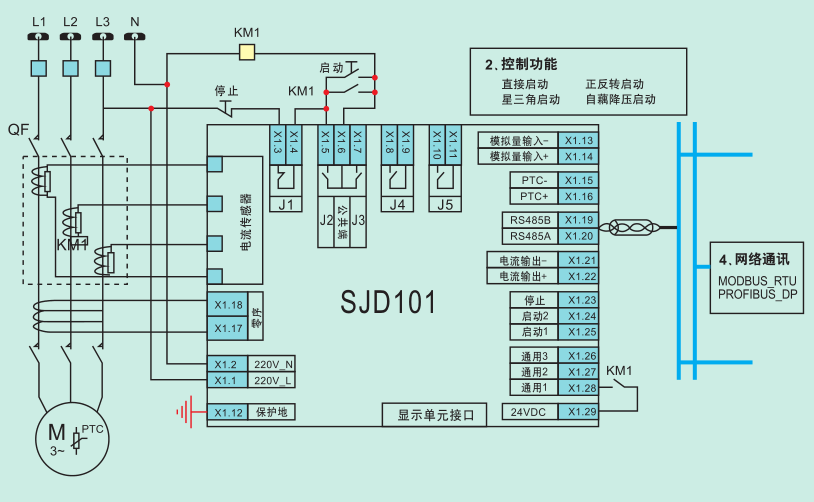 SJ101電動機(jī)保護(hù)裝置接線原理圖